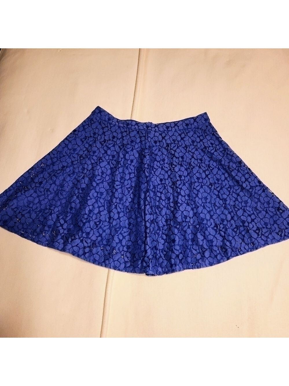 Topshop Floral Lace Skater Skirt Royal Blue Size 6 - Picture 8 of 11